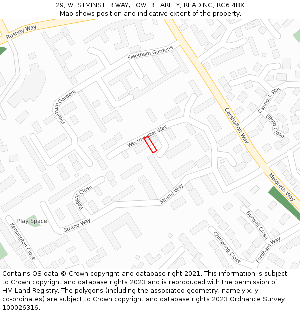 29, WESTMINSTER WAY, LOWER EARLEY, READING, RG6 4BX: Location map and indicative extent of plot