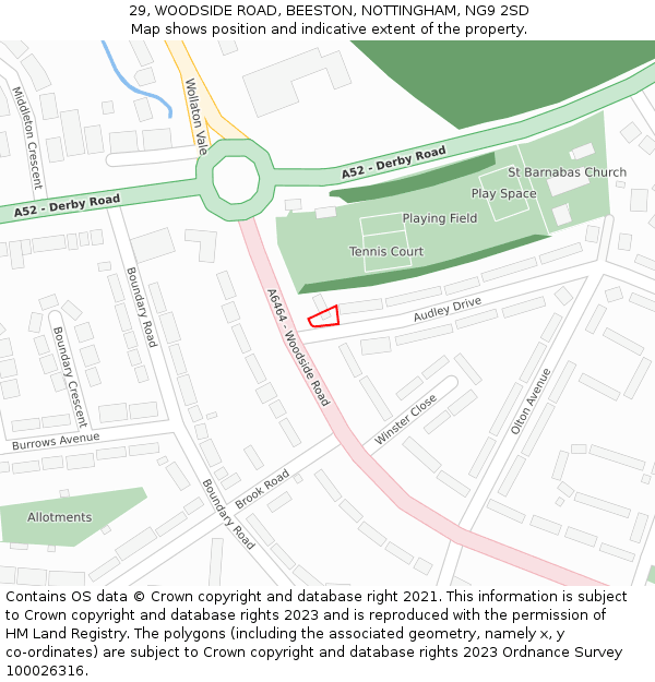 29, WOODSIDE ROAD, BEESTON, NOTTINGHAM, NG9 2SD: Location map and indicative extent of plot