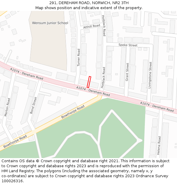 291, DEREHAM ROAD, NORWICH, NR2 3TH: Location map and indicative extent of plot