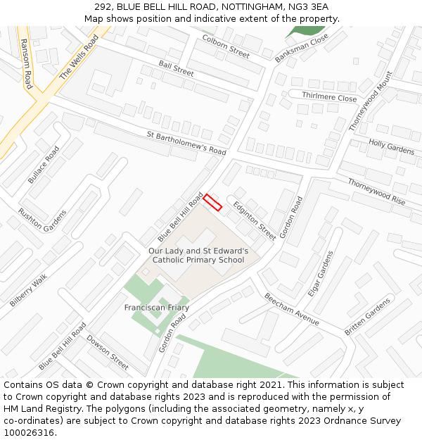 292, BLUE BELL HILL ROAD, NOTTINGHAM, NG3 3EA: Location map and indicative extent of plot