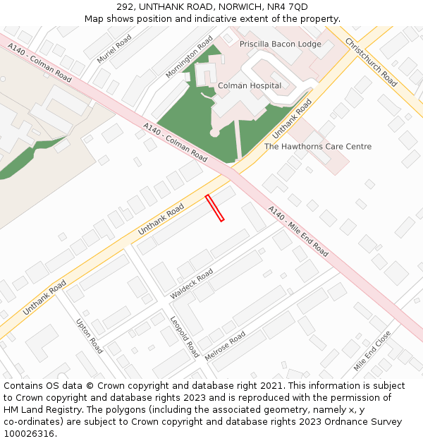 292, UNTHANK ROAD, NORWICH, NR4 7QD: Location map and indicative extent of plot
