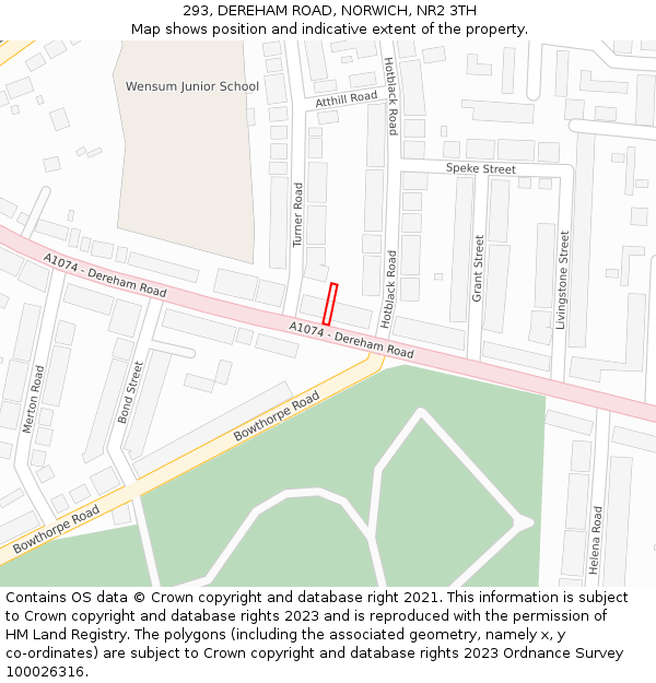 293, DEREHAM ROAD, NORWICH, NR2 3TH: Location map and indicative extent of plot