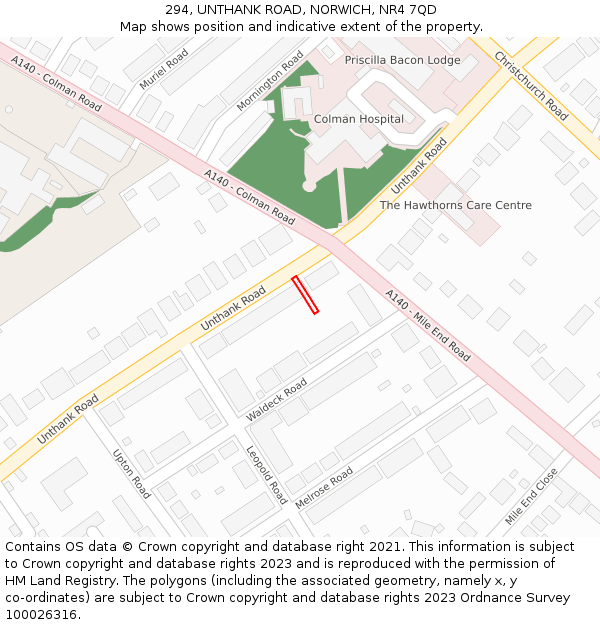 294, UNTHANK ROAD, NORWICH, NR4 7QD: Location map and indicative extent of plot