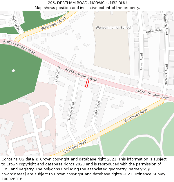 296, DEREHAM ROAD, NORWICH, NR2 3UU: Location map and indicative extent of plot