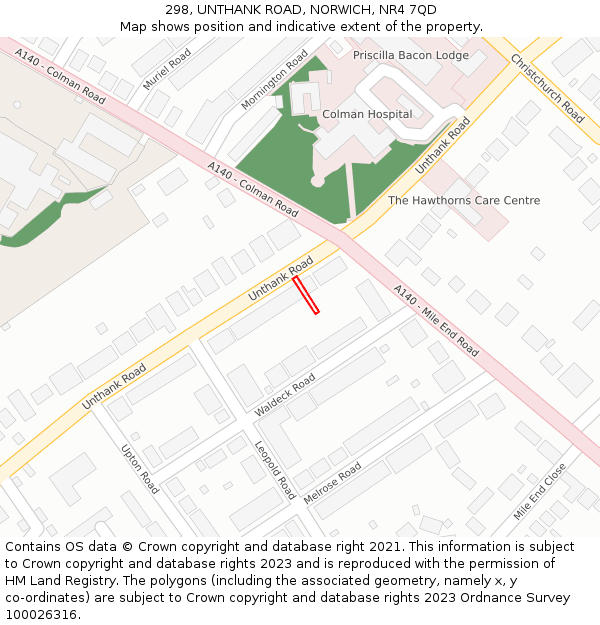 298, UNTHANK ROAD, NORWICH, NR4 7QD: Location map and indicative extent of plot