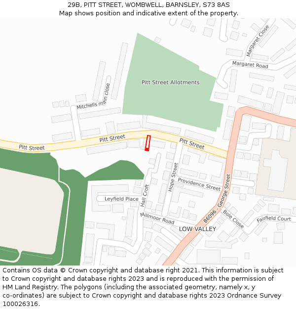 29B, PITT STREET, WOMBWELL, BARNSLEY, S73 8AS: Location map and indicative extent of plot