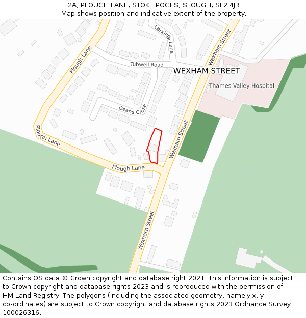 2A, PLOUGH LANE, STOKE POGES, SLOUGH, SL2 4JR: Location map and indicative extent of plot