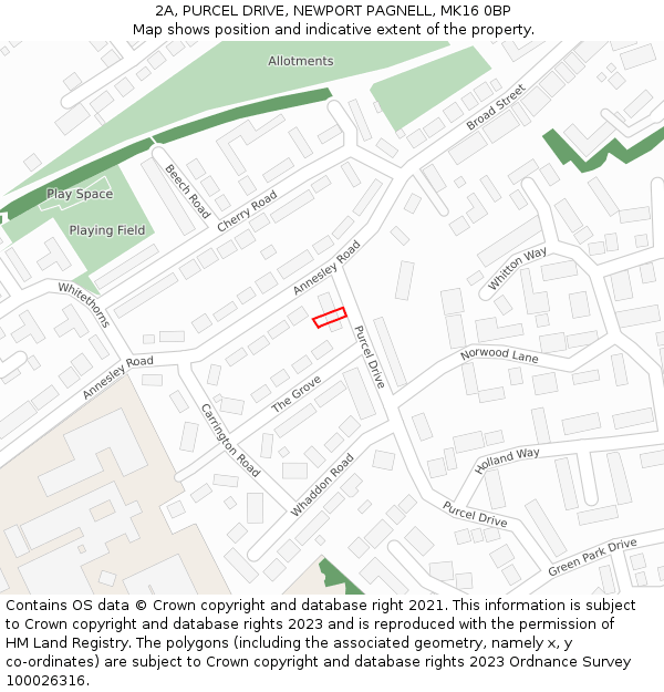 2A, PURCEL DRIVE, NEWPORT PAGNELL, MK16 0BP: Location map and indicative extent of plot