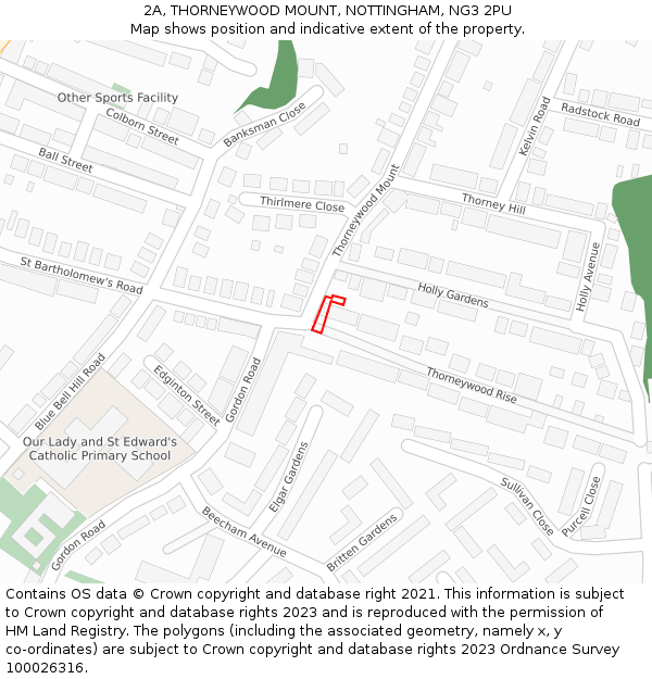 2A, THORNEYWOOD MOUNT, NOTTINGHAM, NG3 2PU: Location map and indicative extent of plot