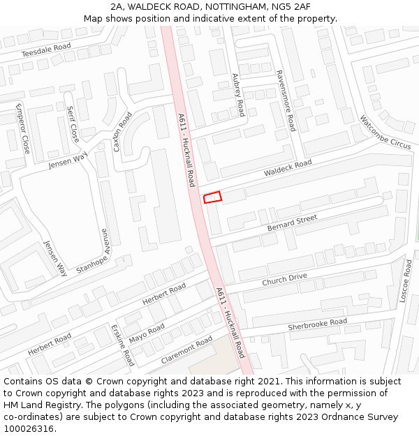 2A, WALDECK ROAD, NOTTINGHAM, NG5 2AF: Location map and indicative extent of plot
