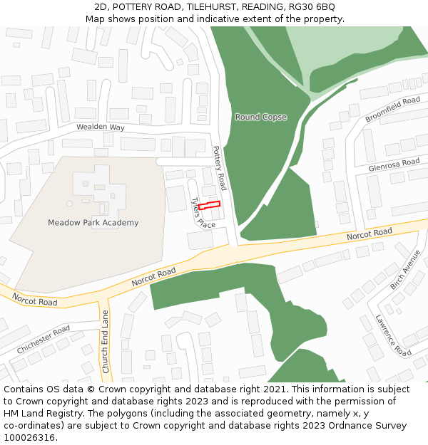 2D, POTTERY ROAD, TILEHURST, READING, RG30 6BQ: Location map and indicative extent of plot