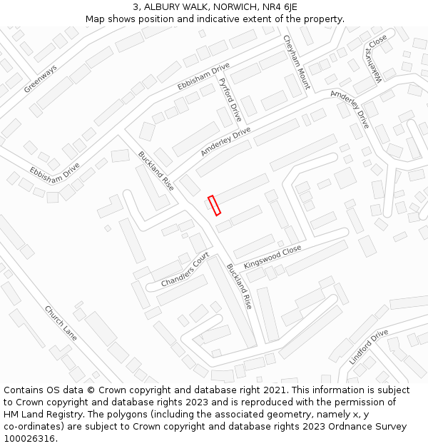 3, ALBURY WALK, NORWICH, NR4 6JE: Location map and indicative extent of plot