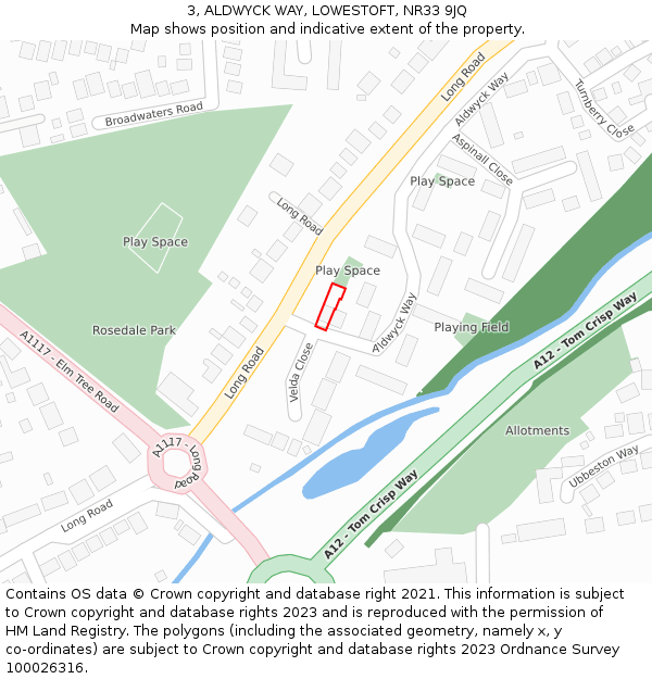 3, ALDWYCK WAY, LOWESTOFT, NR33 9JQ: Location map and indicative extent of plot