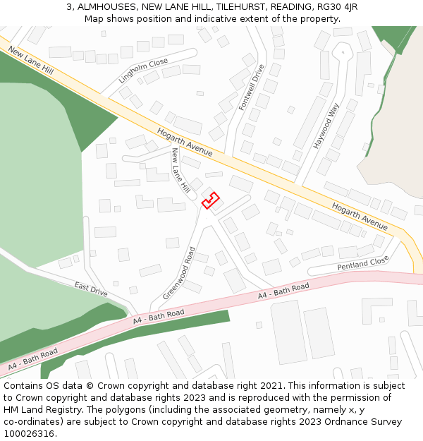3, ALMHOUSES, NEW LANE HILL, TILEHURST, READING, RG30 4JR: Location map and indicative extent of plot