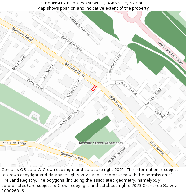 3, BARNSLEY ROAD, WOMBWELL, BARNSLEY, S73 8HT: Location map and indicative extent of plot