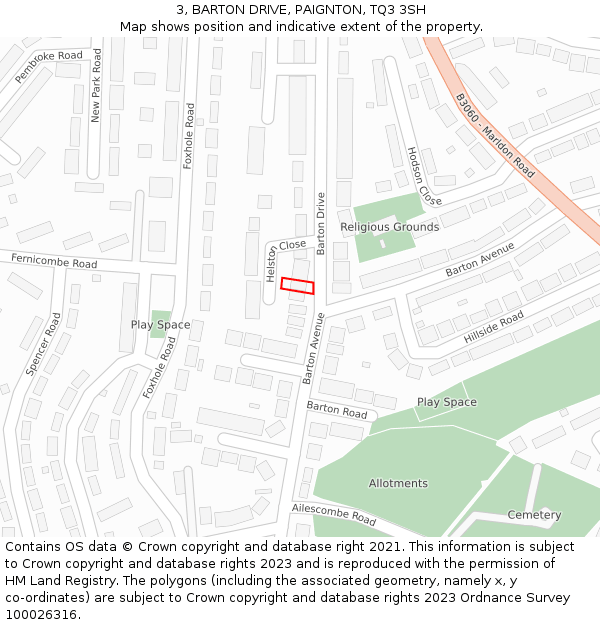 3, BARTON DRIVE, PAIGNTON, TQ3 3SH: Location map and indicative extent of plot