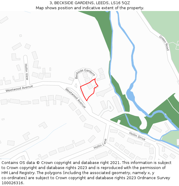 3, BECKSIDE GARDENS, LEEDS, LS16 5QZ: Location map and indicative extent of plot