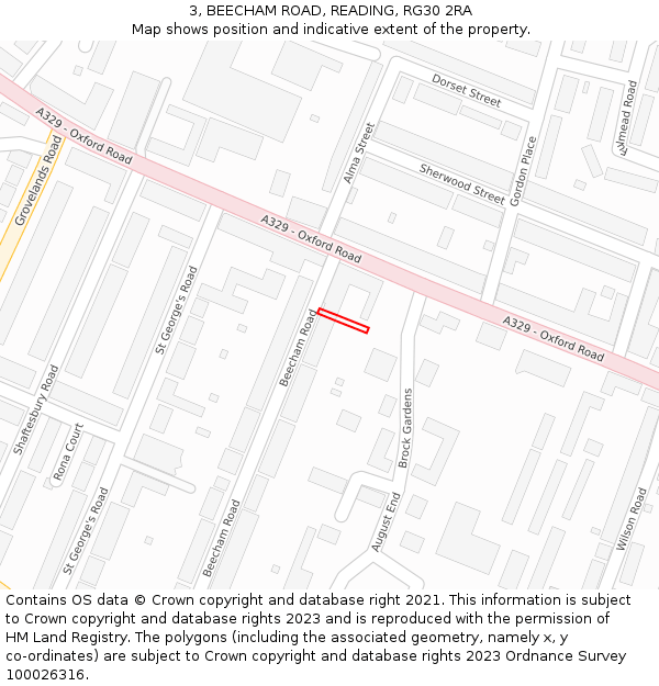 3, BEECHAM ROAD, READING, RG30 2RA: Location map and indicative extent of plot