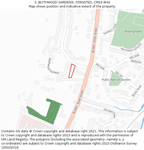 3, BLYTHWOOD GARDENS, STANSTED, CM24 8HG: Location map and indicative extent of plot