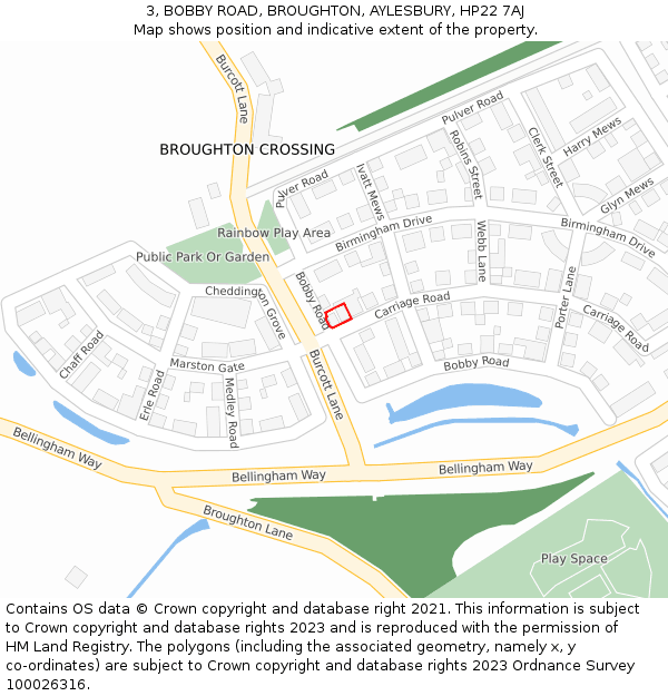 3, BOBBY ROAD, BROUGHTON, AYLESBURY, HP22 7AJ: Location map and indicative extent of plot