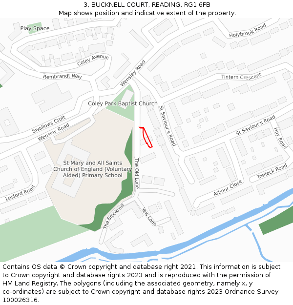 3, BUCKNELL COURT, READING, RG1 6FB: Location map and indicative extent of plot