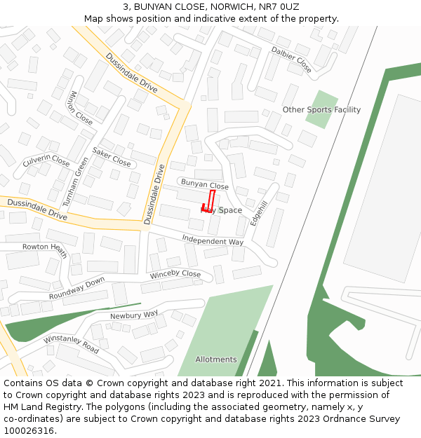 3, BUNYAN CLOSE, NORWICH, NR7 0UZ: Location map and indicative extent of plot