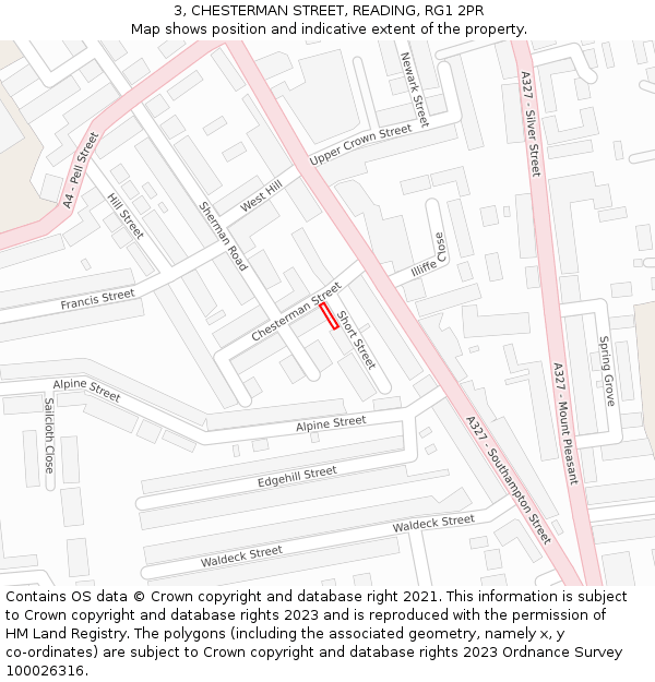 3, CHESTERMAN STREET, READING, RG1 2PR: Location map and indicative extent of plot