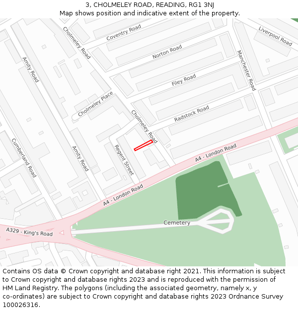 3, CHOLMELEY ROAD, READING, RG1 3NJ: Location map and indicative extent of plot
