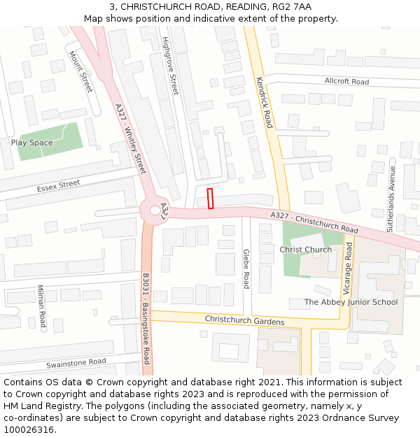 3, CHRISTCHURCH ROAD, READING, RG2 7AA: Location map and indicative extent of plot