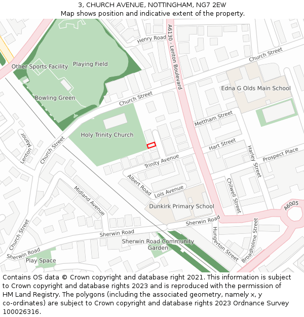 3, CHURCH AVENUE, NOTTINGHAM, NG7 2EW: Location map and indicative extent of plot