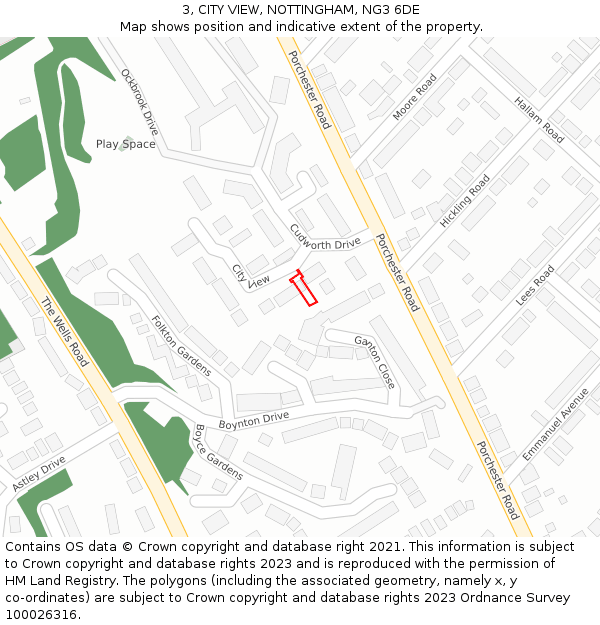 3, CITY VIEW, NOTTINGHAM, NG3 6DE: Location map and indicative extent of plot