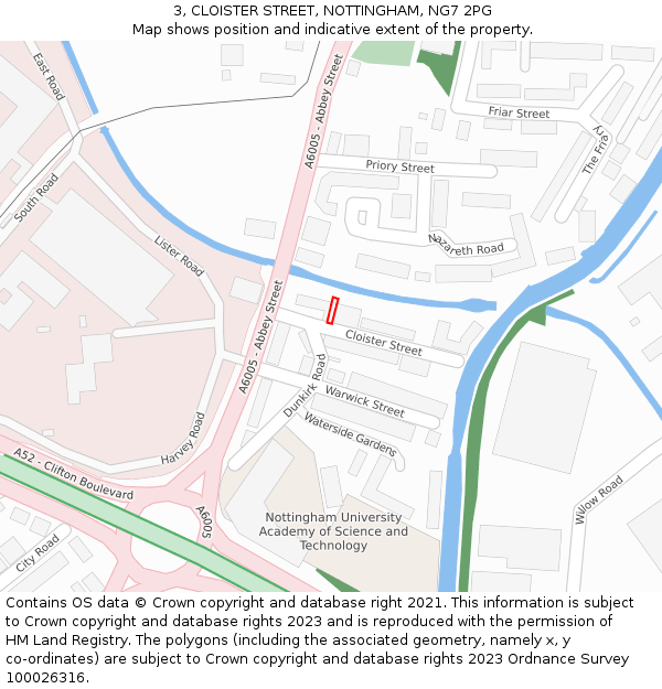 3, CLOISTER STREET, NOTTINGHAM, NG7 2PG: Location map and indicative extent of plot
