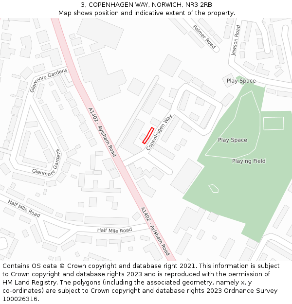 3, COPENHAGEN WAY, NORWICH, NR3 2RB: Location map and indicative extent of plot