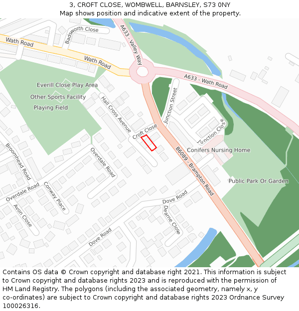 3, CROFT CLOSE, WOMBWELL, BARNSLEY, S73 0NY: Location map and indicative extent of plot