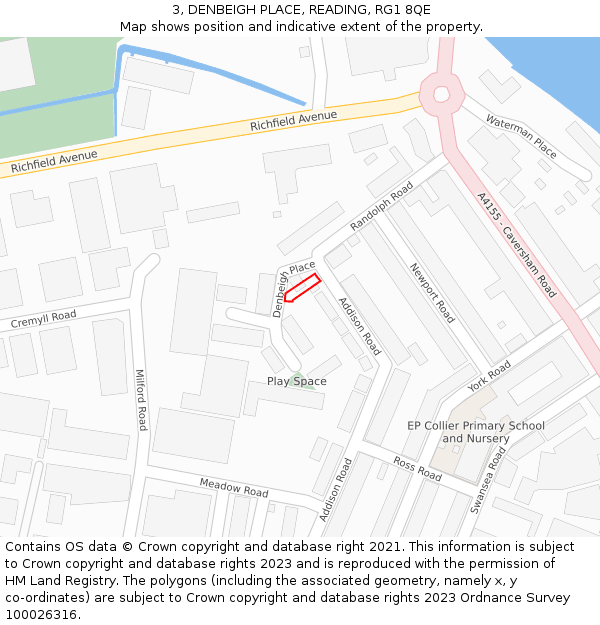 3, DENBEIGH PLACE, READING, RG1 8QE: Location map and indicative extent of plot