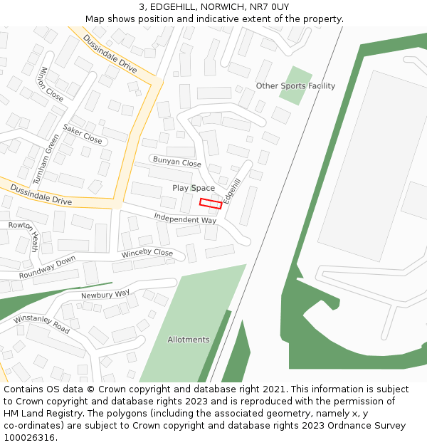 3, EDGEHILL, NORWICH, NR7 0UY: Location map and indicative extent of plot