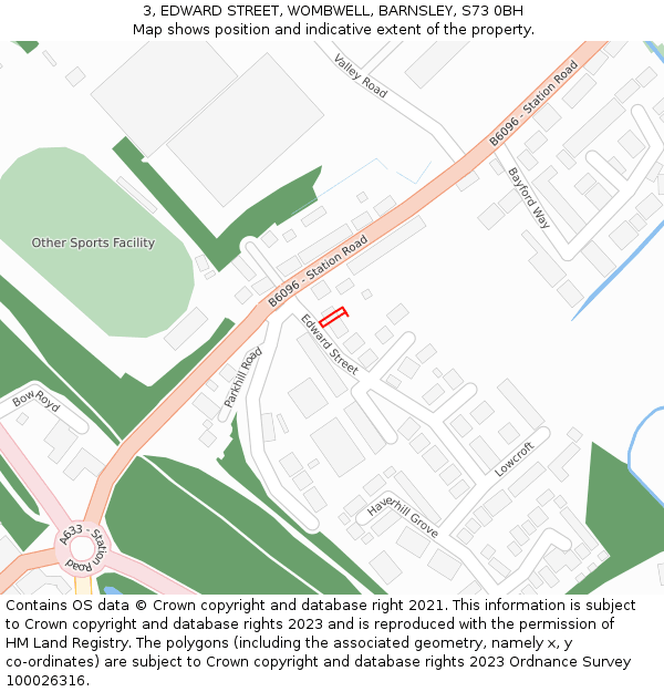 3, EDWARD STREET, WOMBWELL, BARNSLEY, S73 0BH: Location map and indicative extent of plot