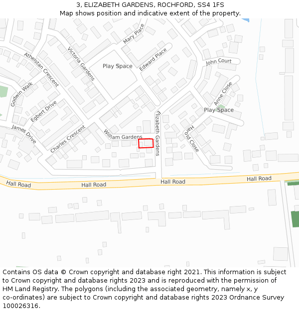 3, ELIZABETH GARDENS, ROCHFORD, SS4 1FS: Location map and indicative extent of plot