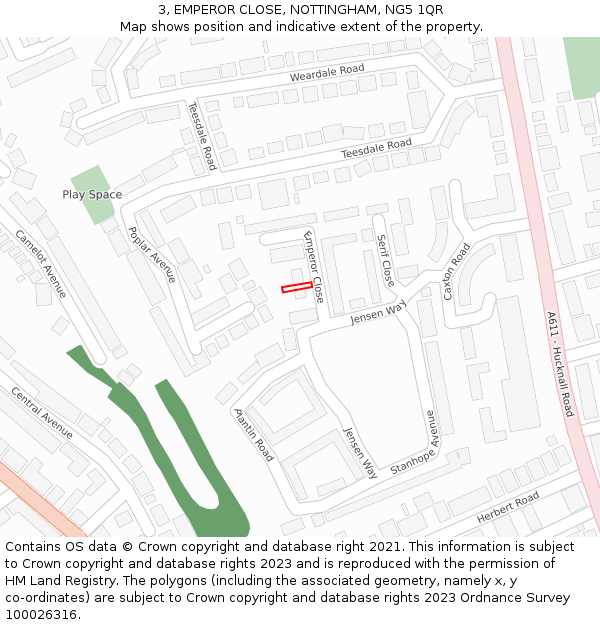 3, EMPEROR CLOSE, NOTTINGHAM, NG5 1QR: Location map and indicative extent of plot