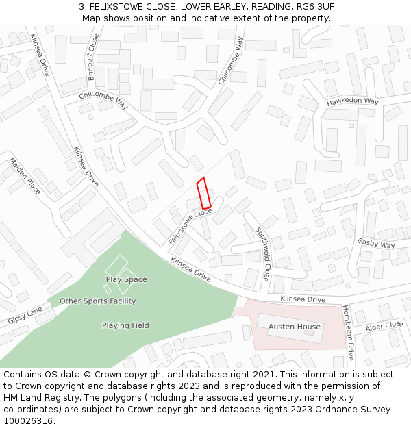 3, FELIXSTOWE CLOSE, LOWER EARLEY, READING, RG6 3UF: Location map and indicative extent of plot