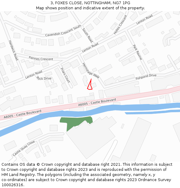 3, FOXES CLOSE, NOTTINGHAM, NG7 1PG: Location map and indicative extent of plot