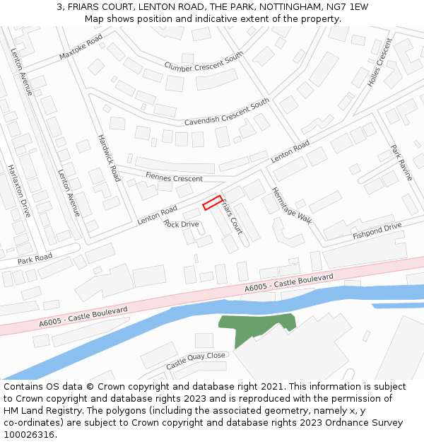 3, FRIARS COURT, LENTON ROAD, THE PARK, NOTTINGHAM, NG7 1EW: Location map and indicative extent of plot