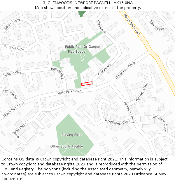 3, GLENWOODS, NEWPORT PAGNELL, MK16 0NA: Location map and indicative extent of plot