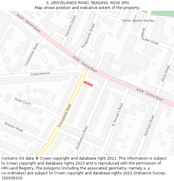 3, GROVELANDS ROAD, READING, RG30 2PN: Location map and indicative extent of plot