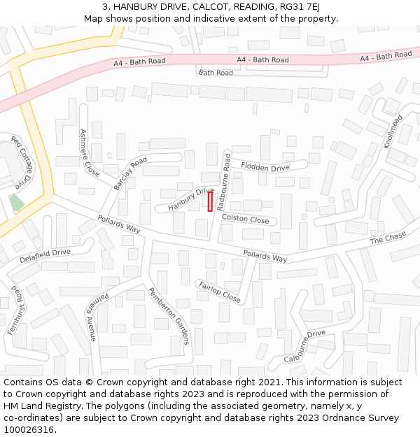 3, HANBURY DRIVE, CALCOT, READING, RG31 7EJ: Location map and indicative extent of plot