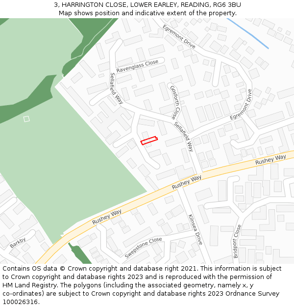 3, HARRINGTON CLOSE, LOWER EARLEY, READING, RG6 3BU: Location map and indicative extent of plot