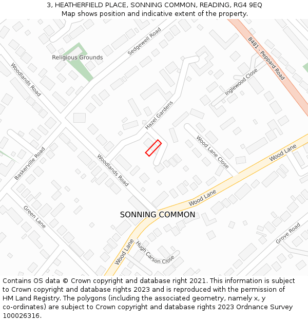 3, HEATHERFIELD PLACE, SONNING COMMON, READING, RG4 9EQ: Location map and indicative extent of plot