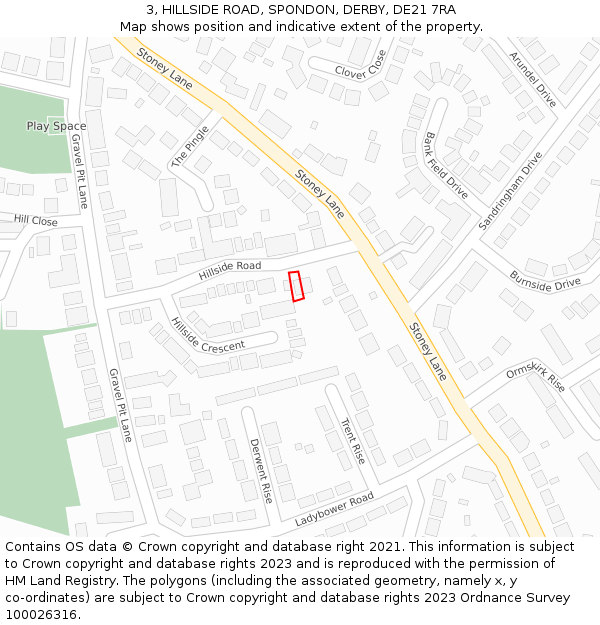 3, HILLSIDE ROAD, SPONDON, DERBY, DE21 7RA: Location map and indicative extent of plot