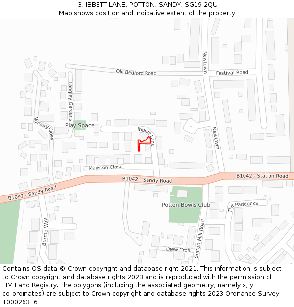 3, IBBETT LANE, POTTON, SANDY, SG19 2QU: Location map and indicative extent of plot