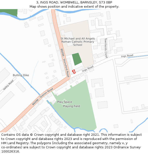 3, INGS ROAD, WOMBWELL, BARNSLEY, S73 0BP: Location map and indicative extent of plot